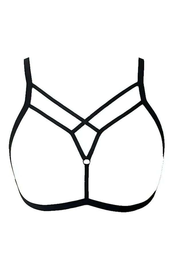 Strappy V-Neck Body Harness with O-Ring Accent