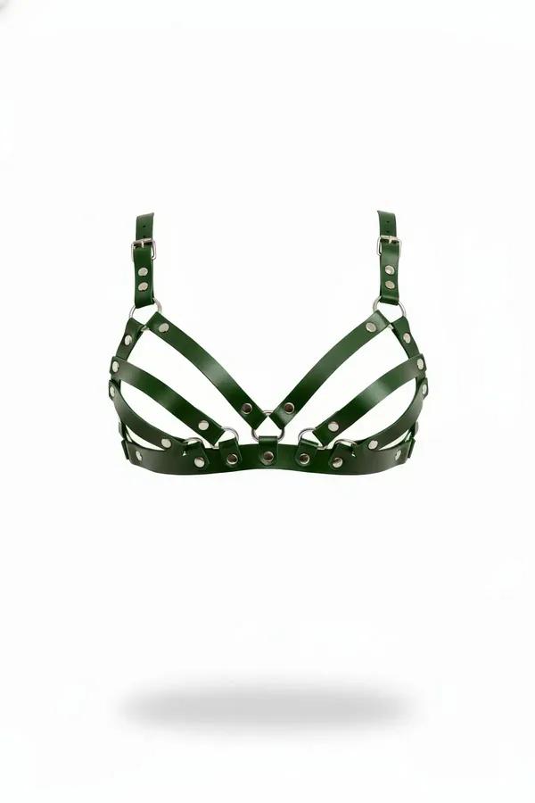 Dark Green Caged Chest Harness Bra