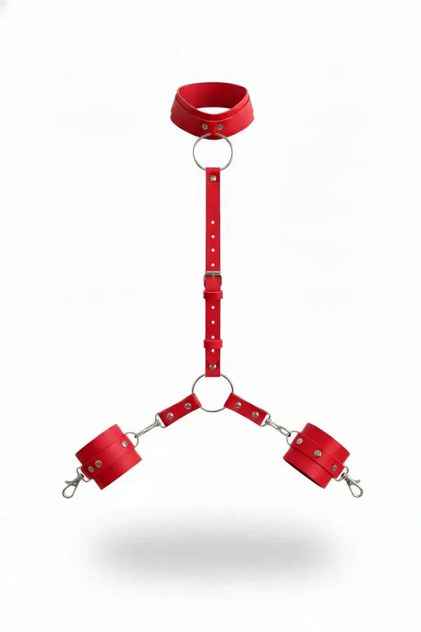 Red Faux Leather Collar & Handcuff Set