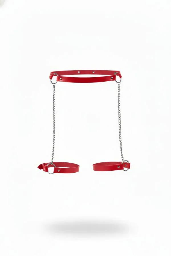 Red Faux Leather Leg Harness with Adjustable Garter Chains