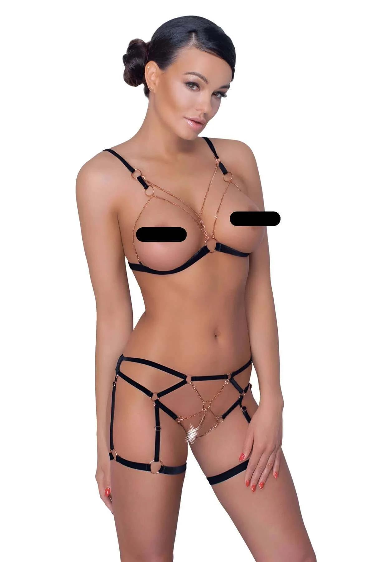 Body Harness Lingerie Set with Garter Straps & Chains
