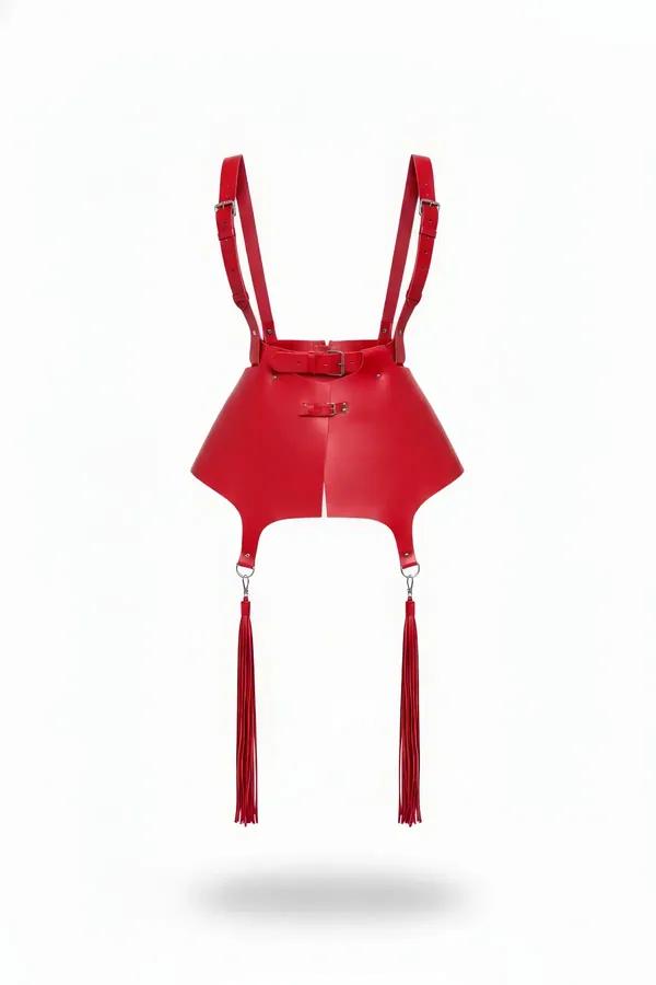 Red Waist Harness with Detachable Tassel Garters