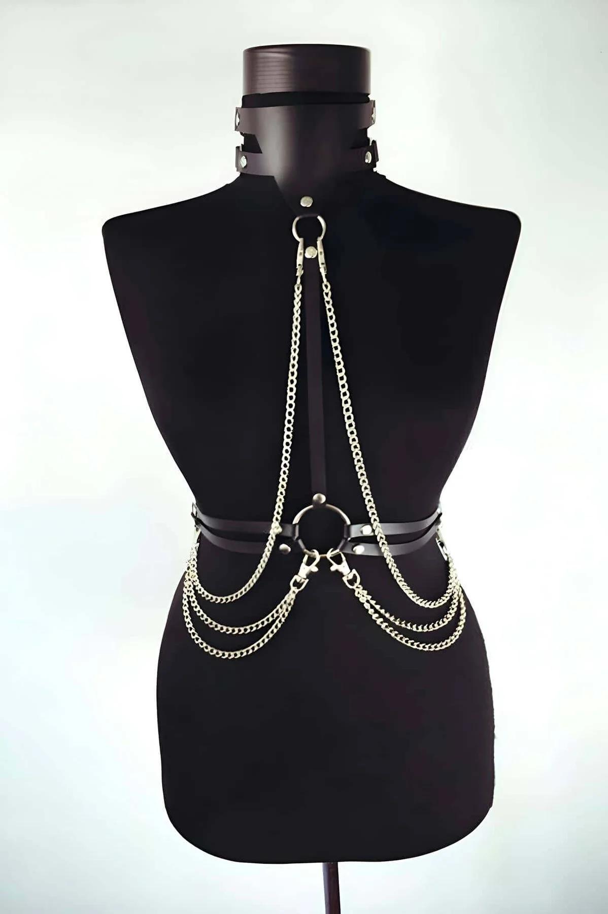 Leather Chain Body Harness - Adjustable Fashion Accessory for Women