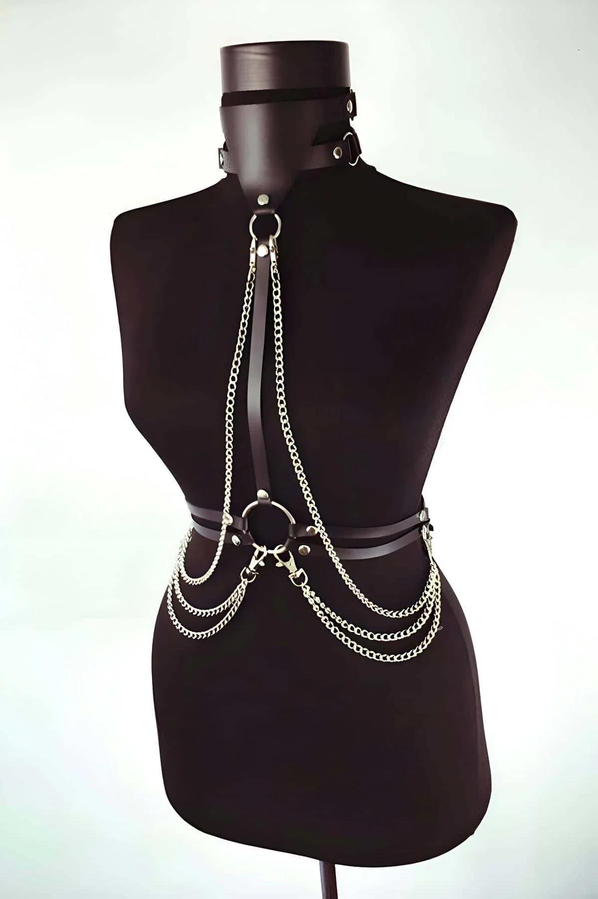 Leather Chain Body Harness - Adjustable Fashion Accessory for Women