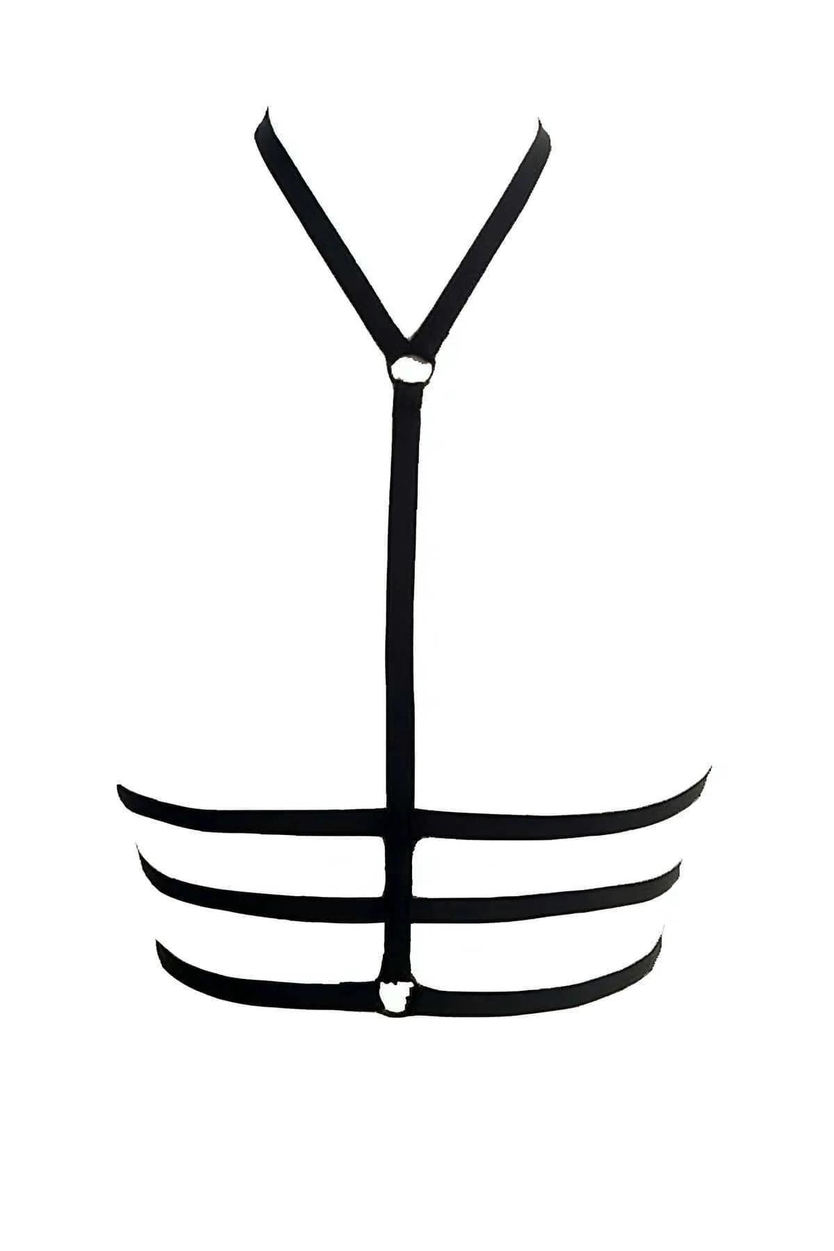 Black Strappy Body Harness with O-Ring Accent