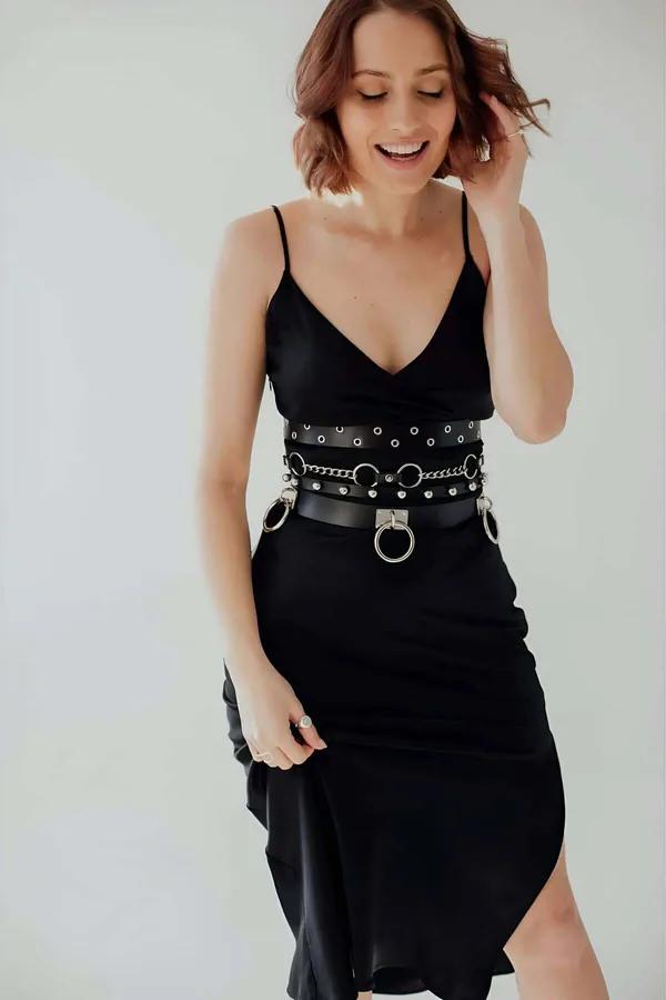 Gothic Womens Belt: Studded Multi-Layer O-Ring Chain
