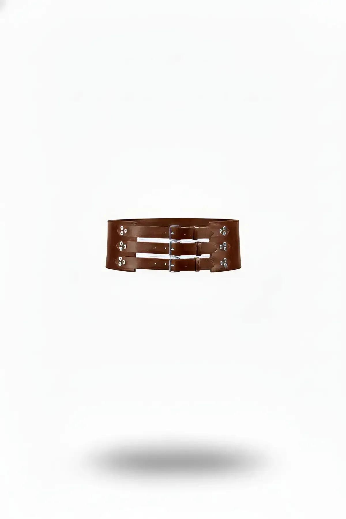 Triple Buckle Faux Leather Waspie Waist Harness