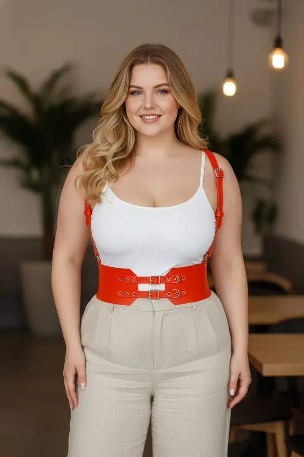 Wide Waist Harness with Double Buckle Faux Leather