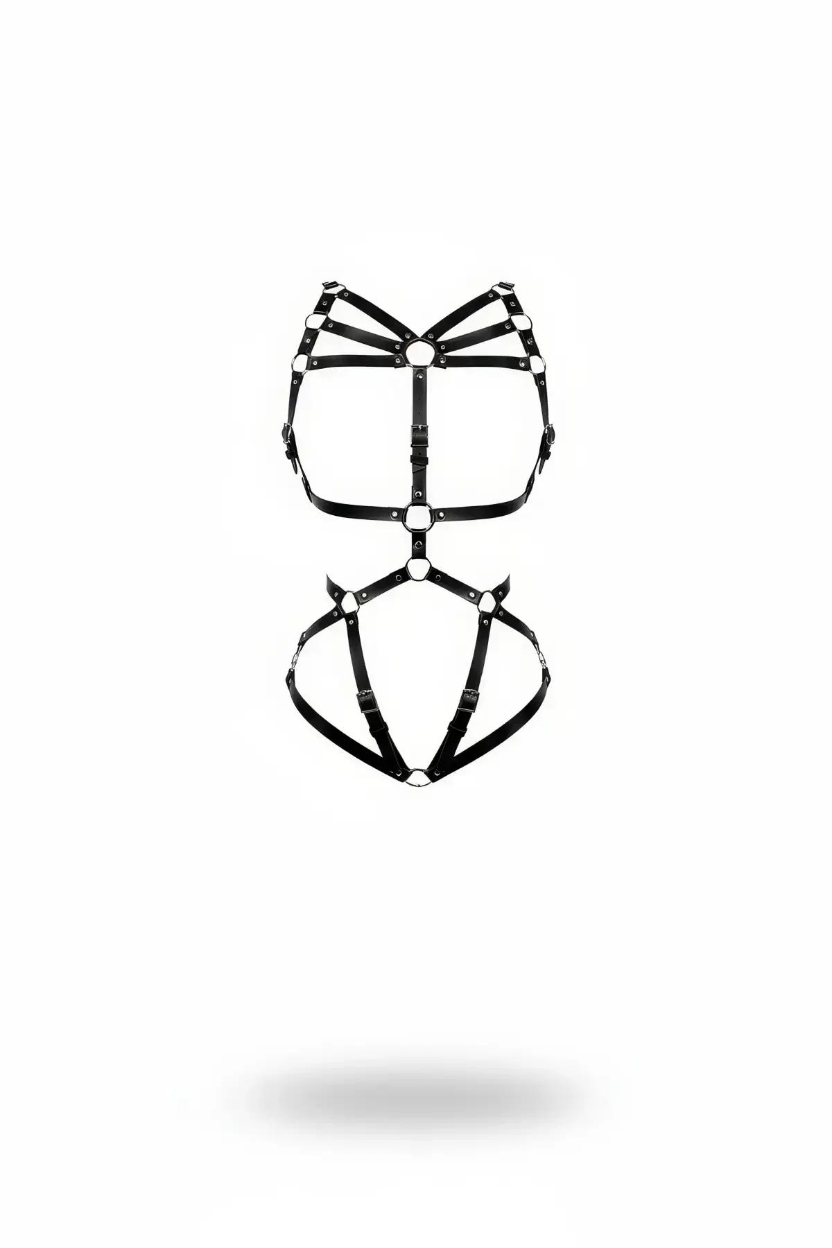 Black Body Harness Faux Leather Full Body Adjustable Straps