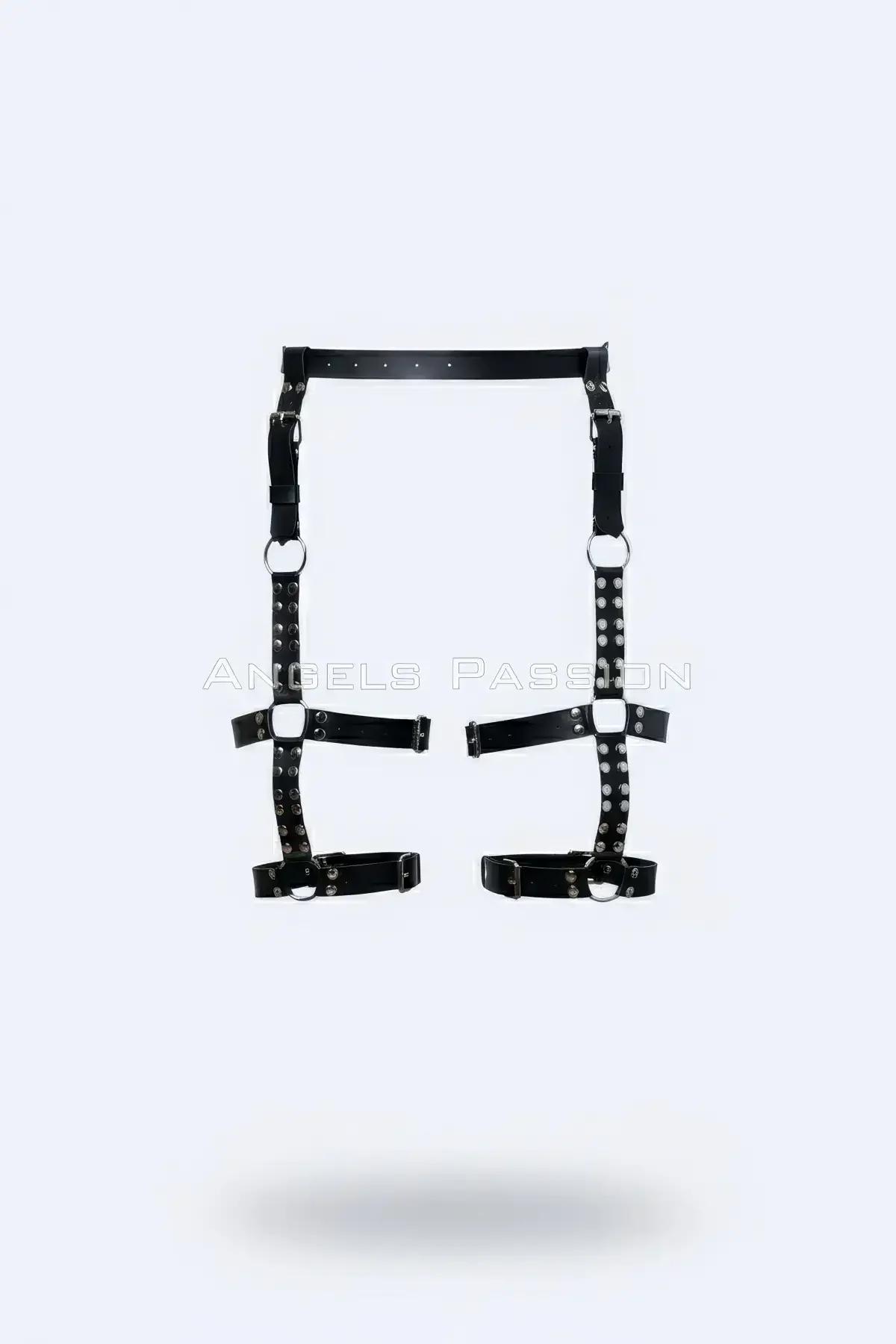 Adjustable Studded Faux Leather Leg Harness with O-Ring Detail