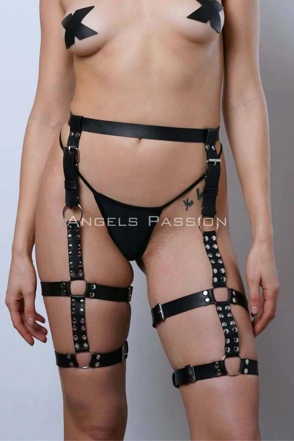 Rivet Studded Leg Harness with Caged Thighs