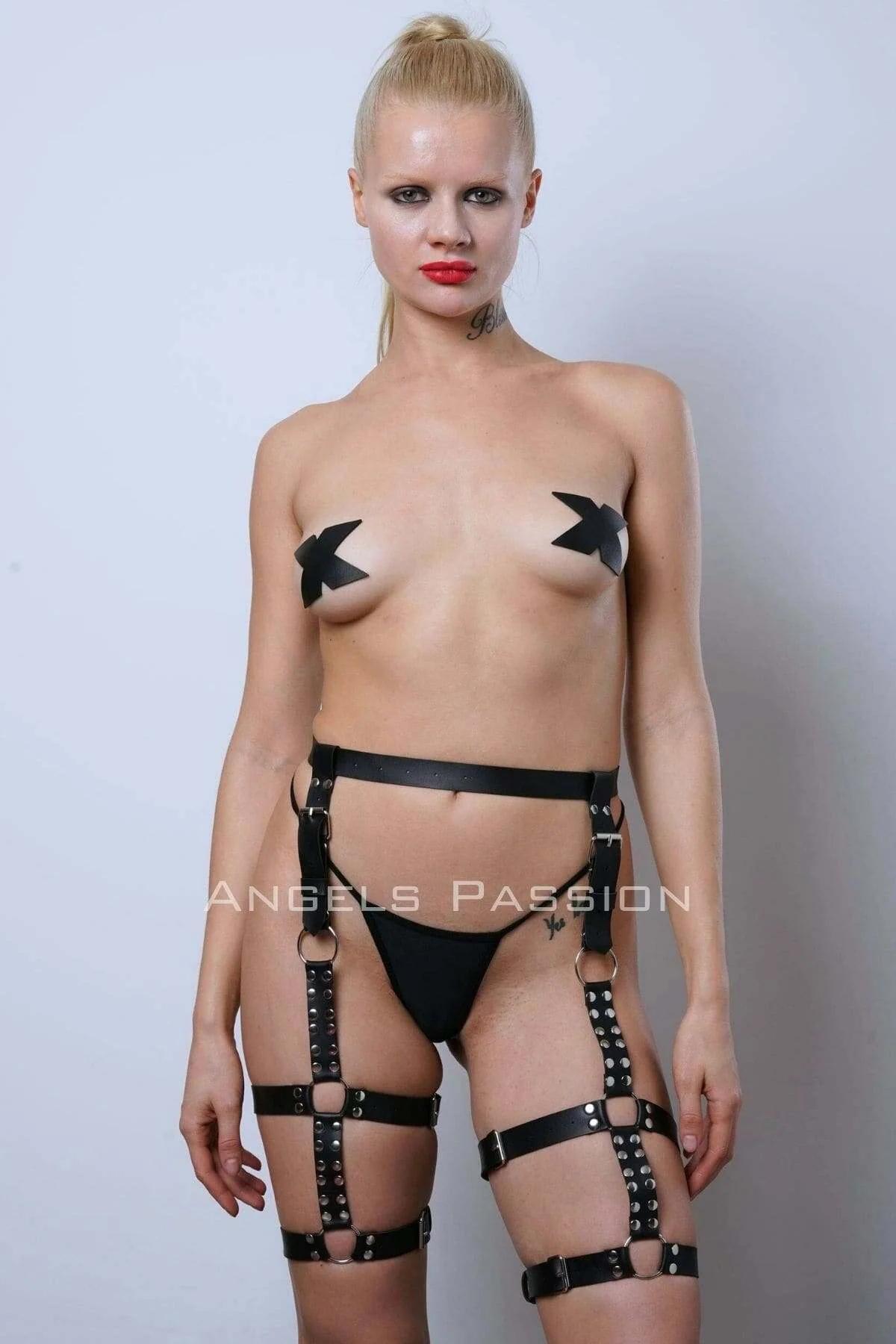 Rivet Studded Leg Harness with Caged Thighs