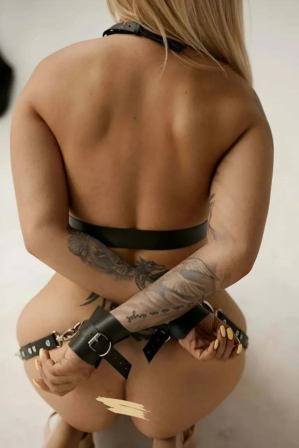 Black Faux Leather Harness Set with Wrist Cuffs and Thigh Straps