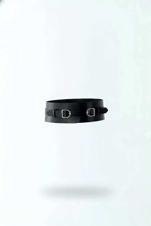 Wide Faux Leather Waist Harness Belt with Double Buckles