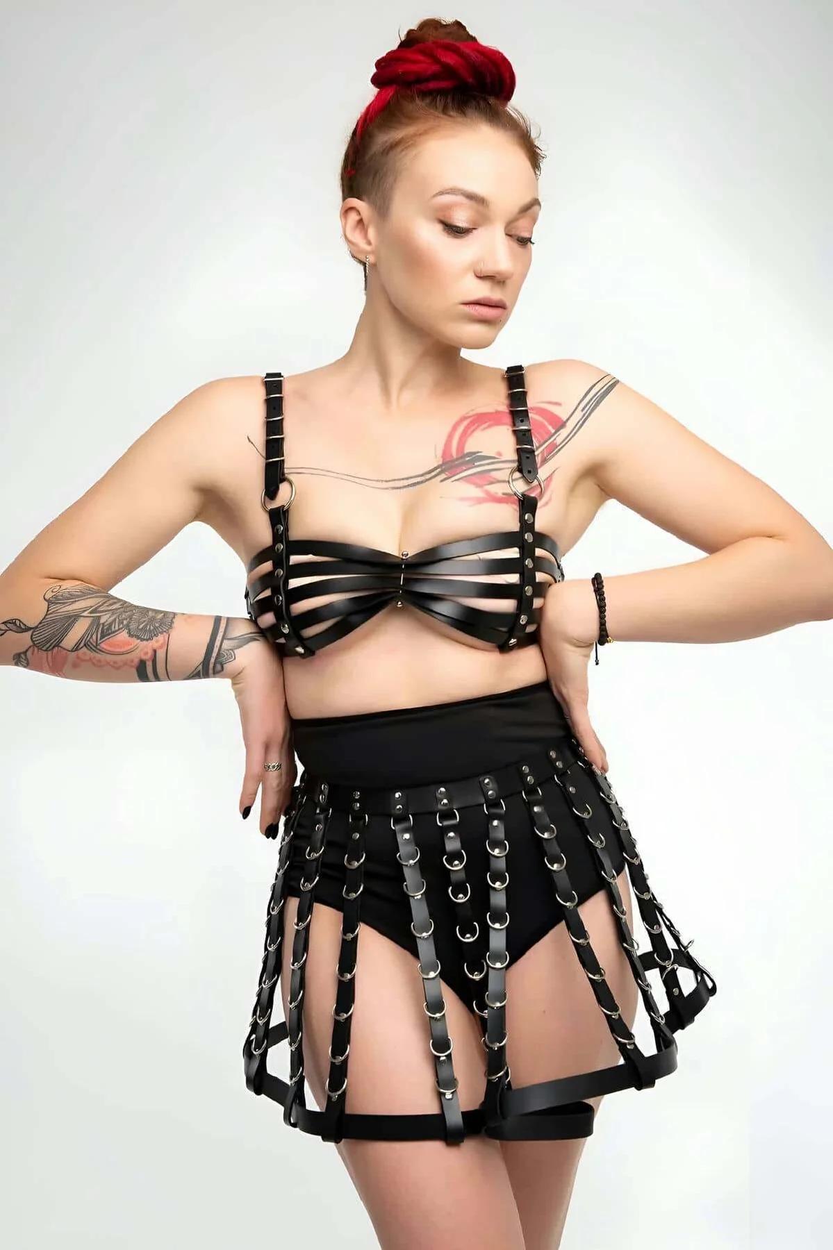 Leather Harness Chest and Skirt Set - Adjustable Body Accessory