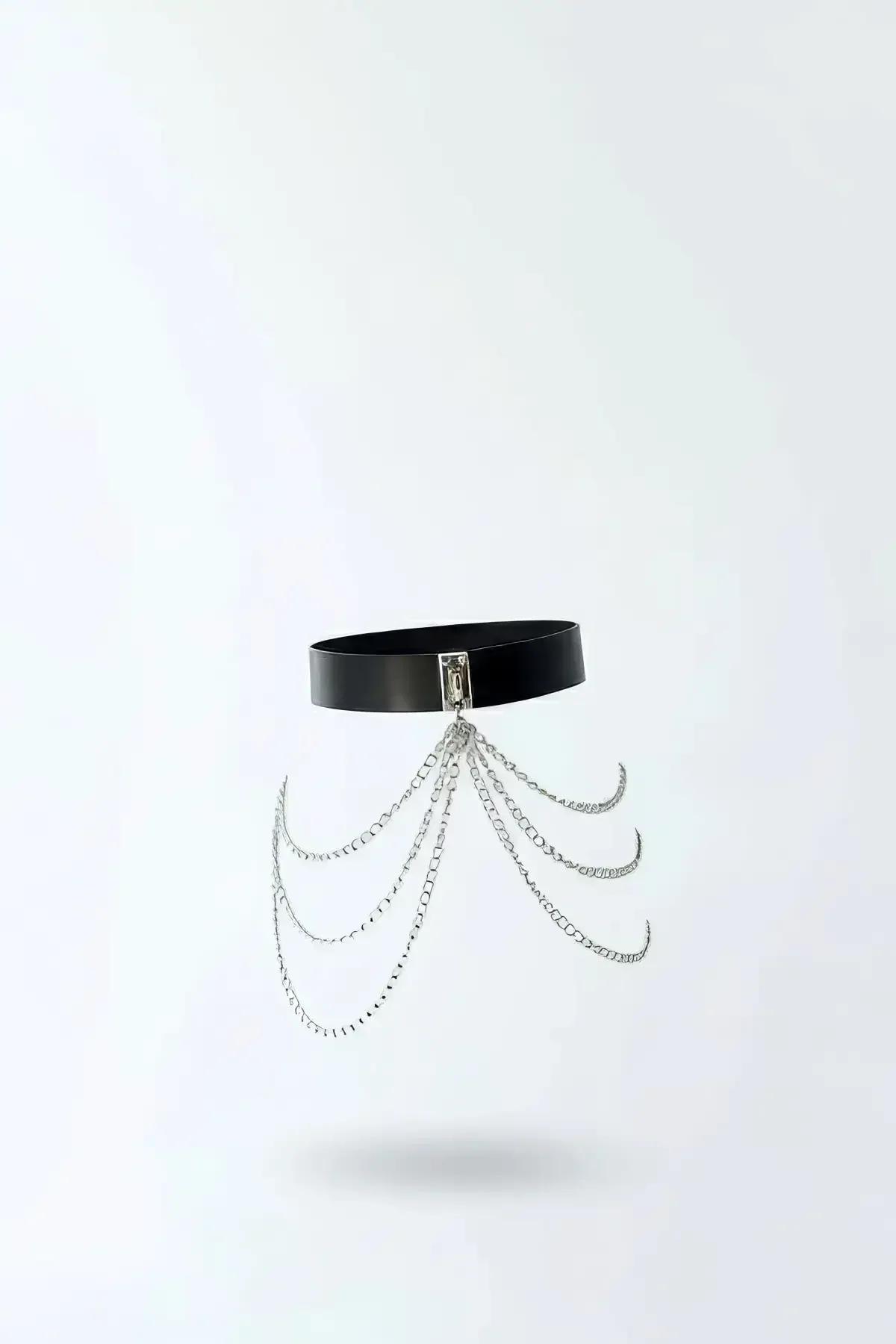 Draped Chain Faux Leather Waist Harness Accessory