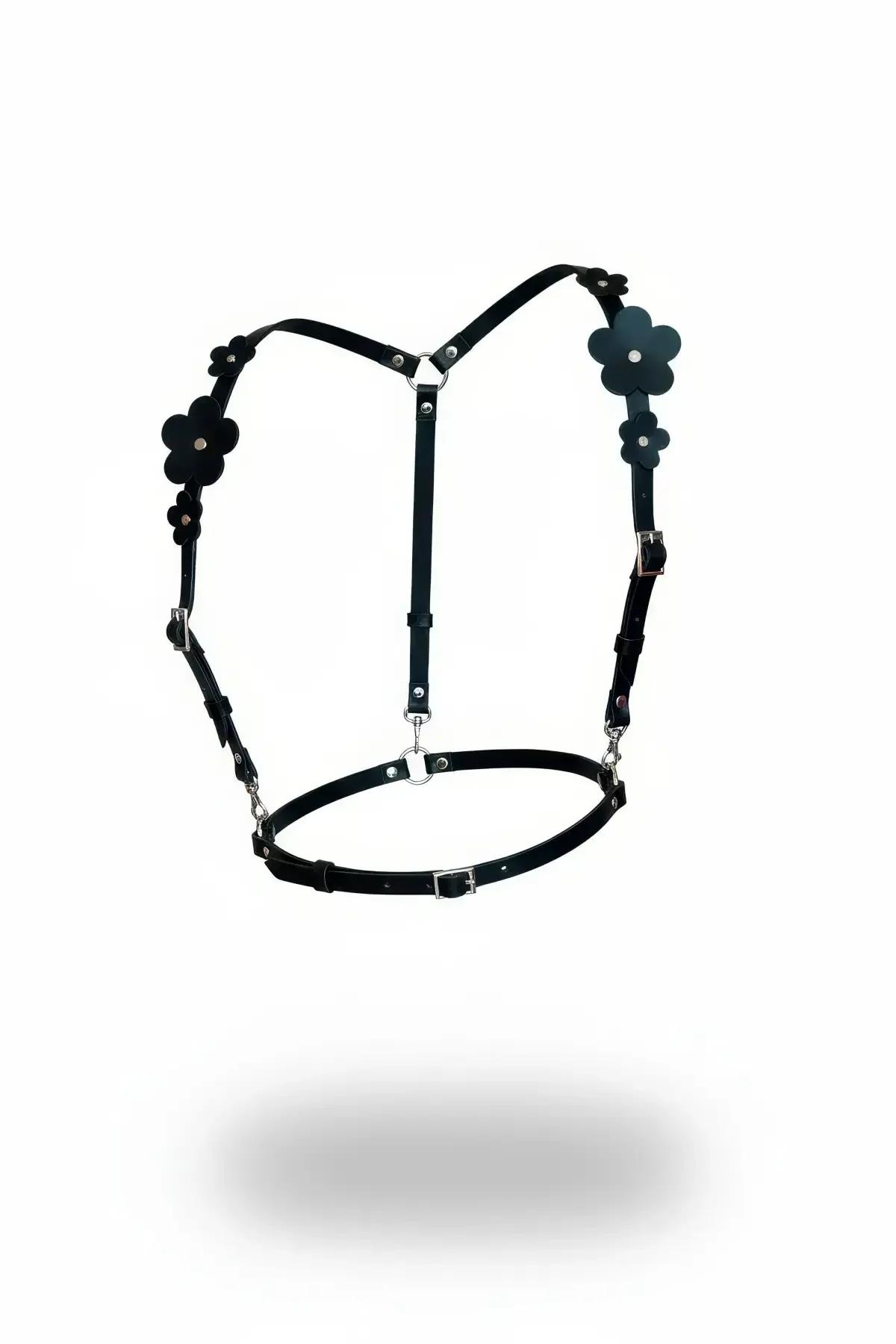 Floral Faux Leather Chest Harness with Adjustable Straps