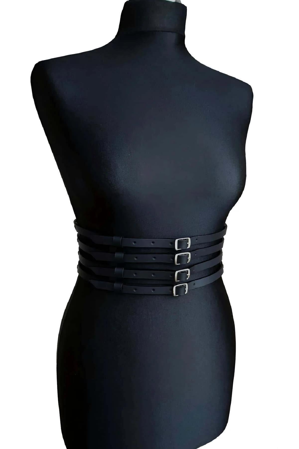 Leather Waist Harness Belt - Adjustable Four-Strap Buckle Design