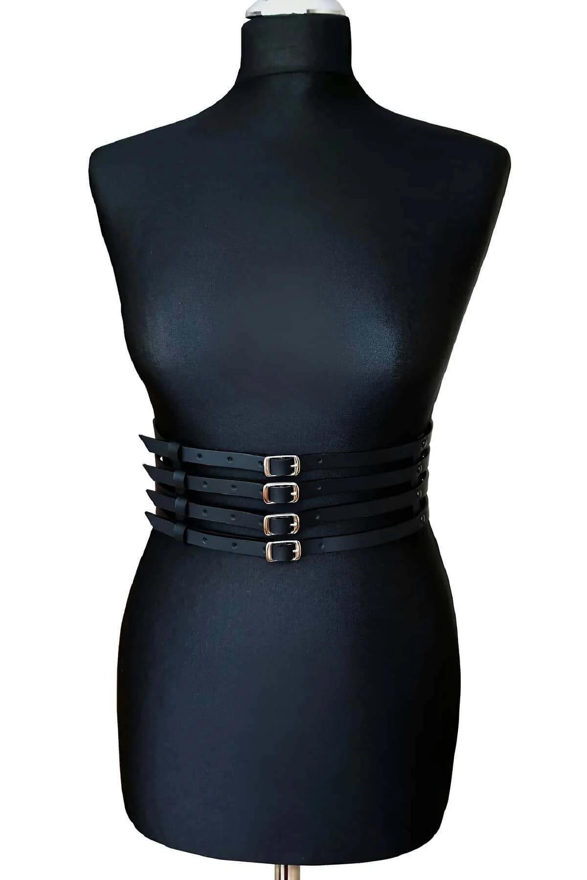 Leather Waist Harness Belt - Adjustable Four-Strap Buckle Design