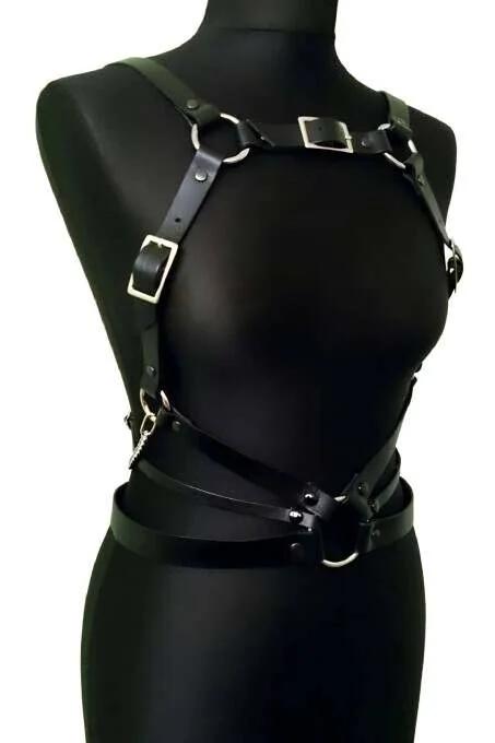 Men's Leather Body Harness with Adjustable Buckle Straps