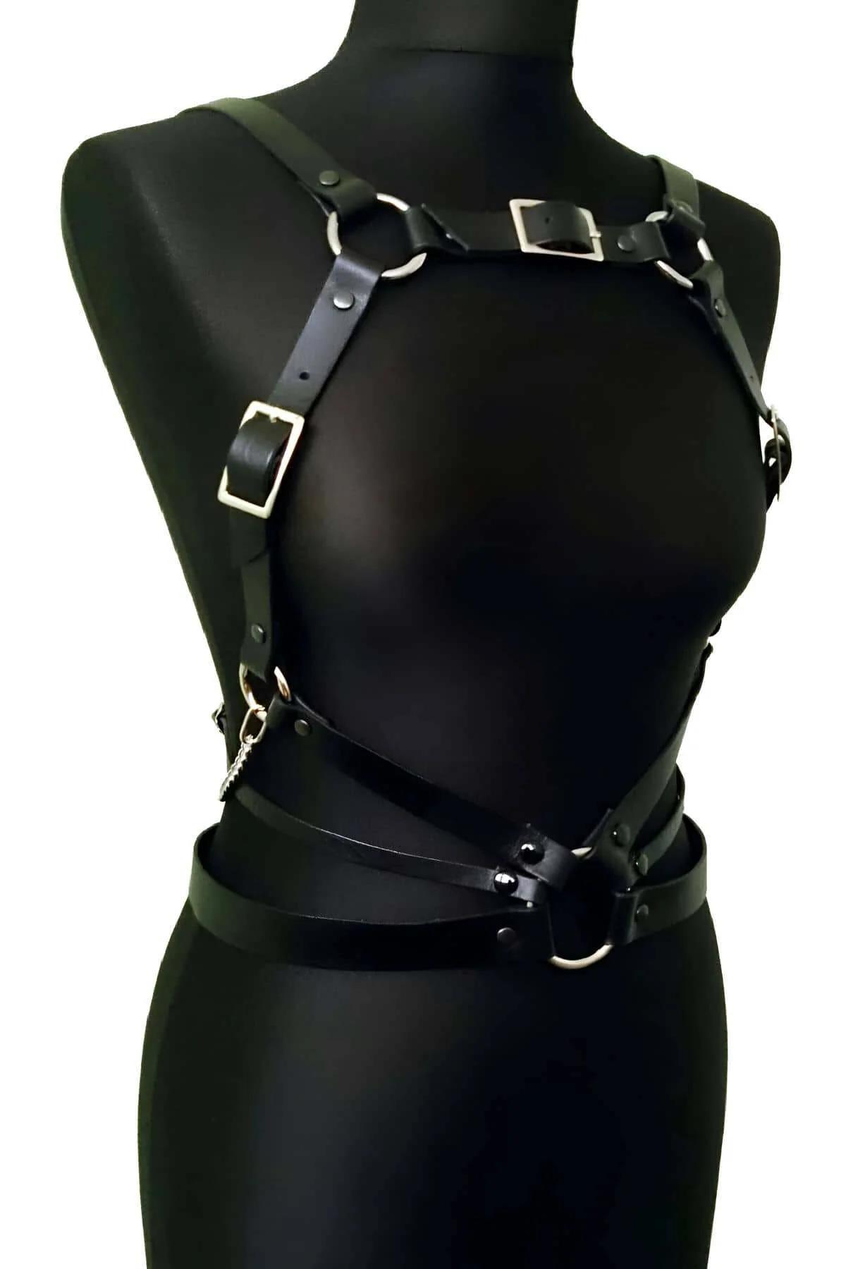Men's Leather Body Harness with Adjustable Buckle Straps