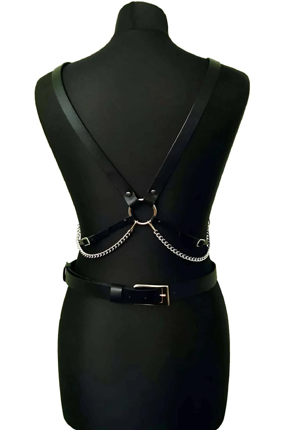 Men's Leather Body Harness with Adjustable Buckle Straps