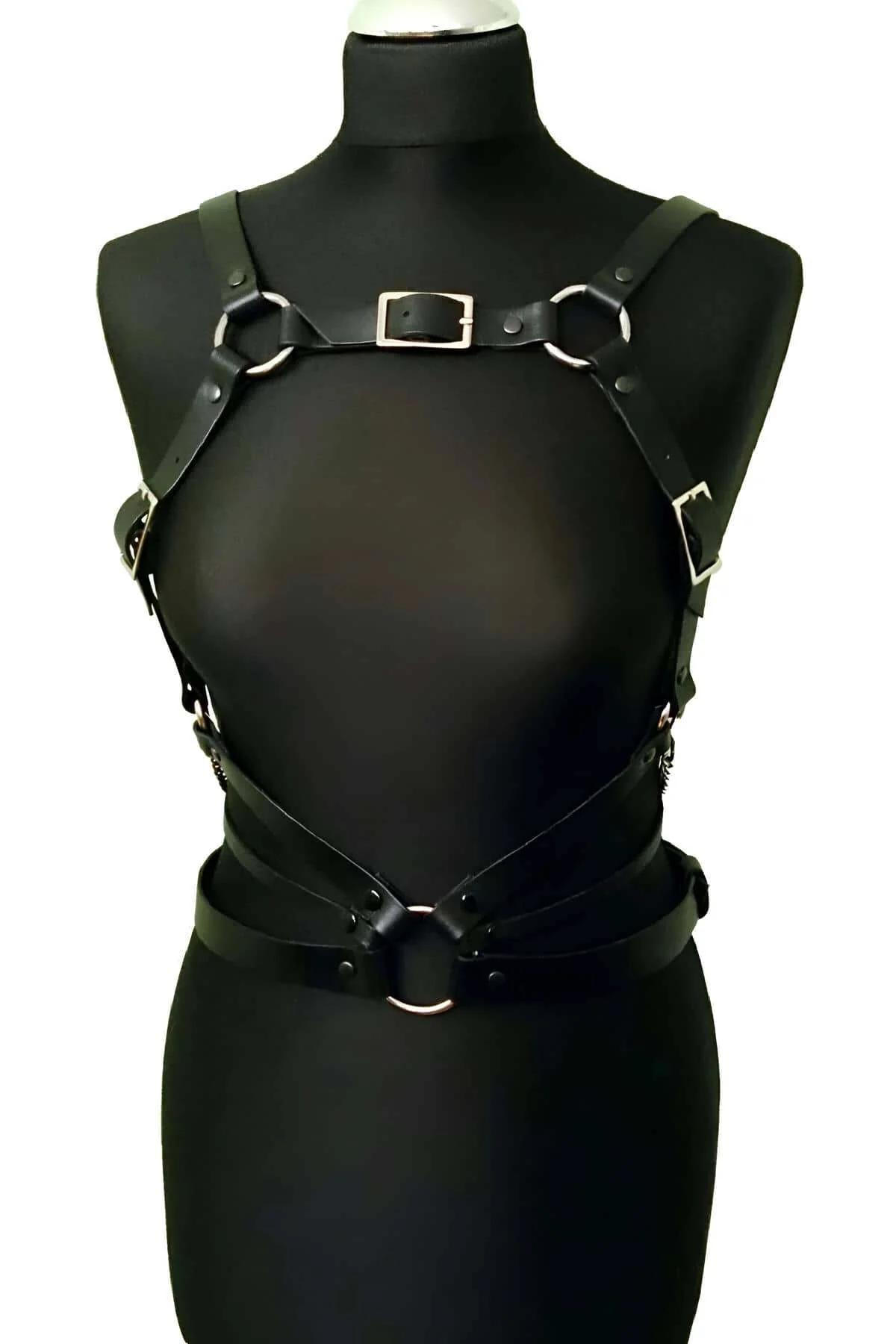 Men's Leather Body Harness with Adjustable Buckle Straps