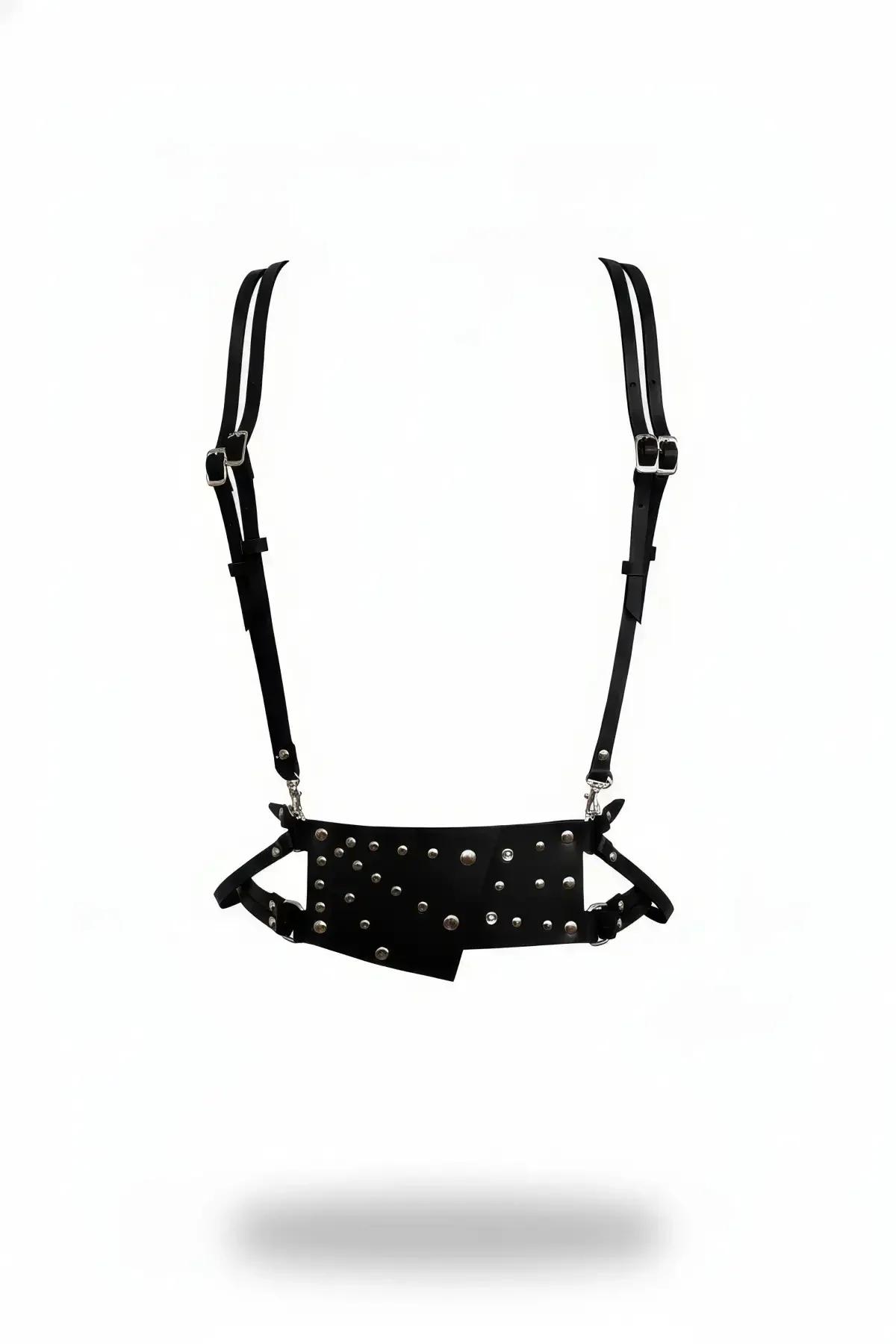 Studded Faux Leather Waist Harness with Asymmetric Panel