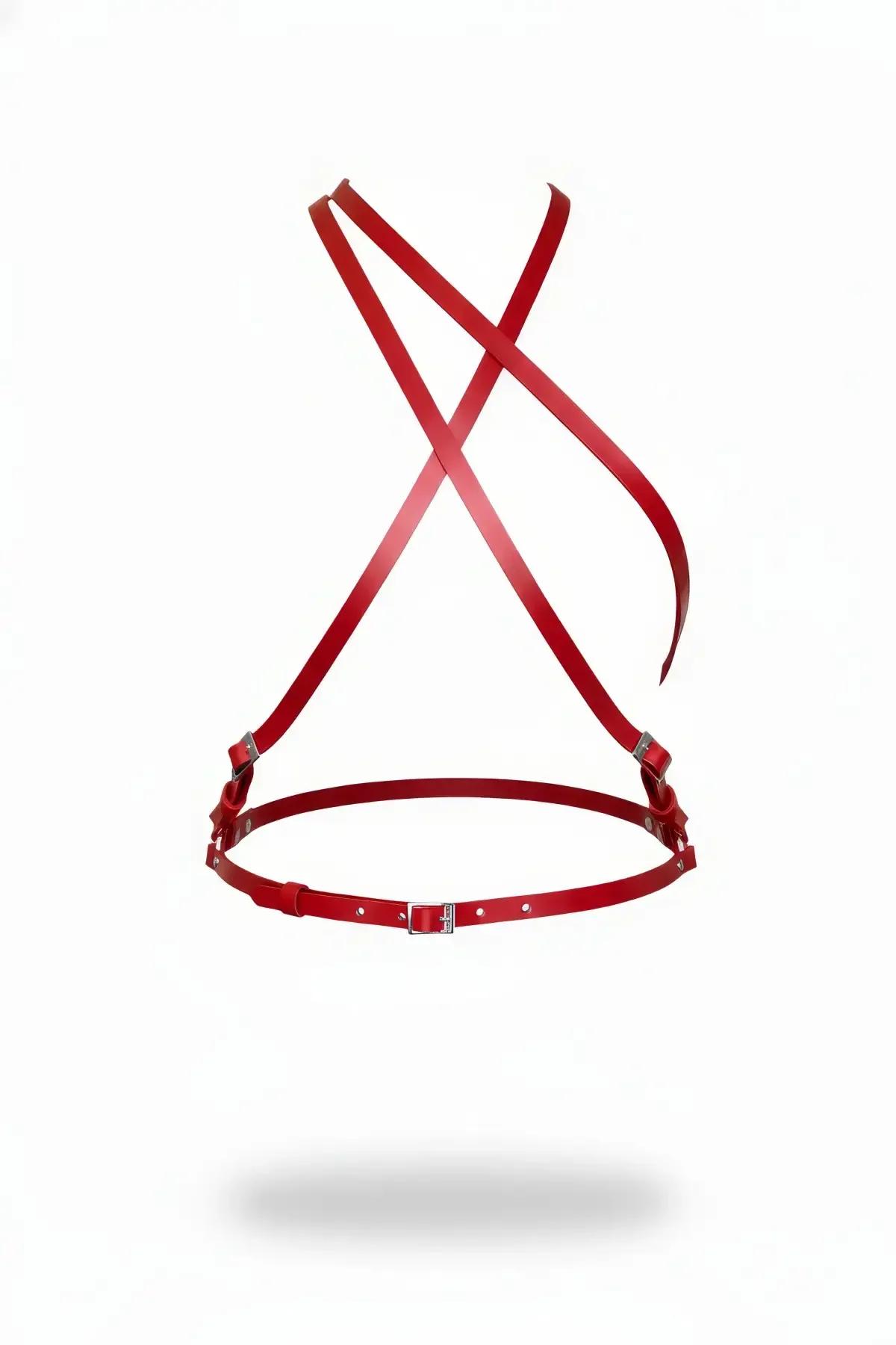 Red Faux Leather Chest Harness with X-Back Straps