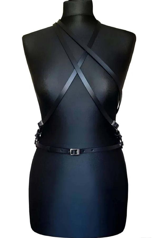 Criss-Cross Faux Leather Chest Harness with Waist Belt