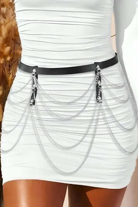 Chain Waist Belt: Multi-Layered Silver & Leather Style