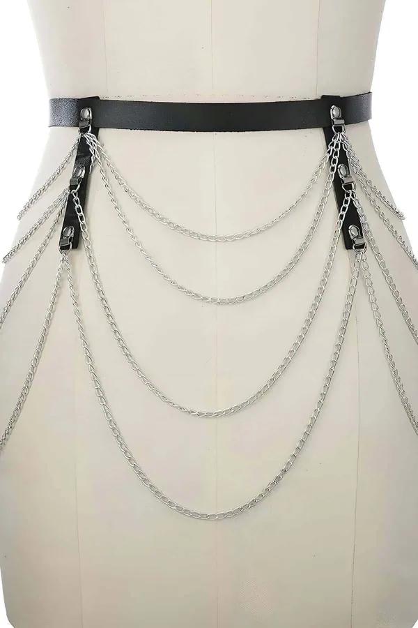 Chain Waist Belt: Multi-Layered Silver & Leather Style