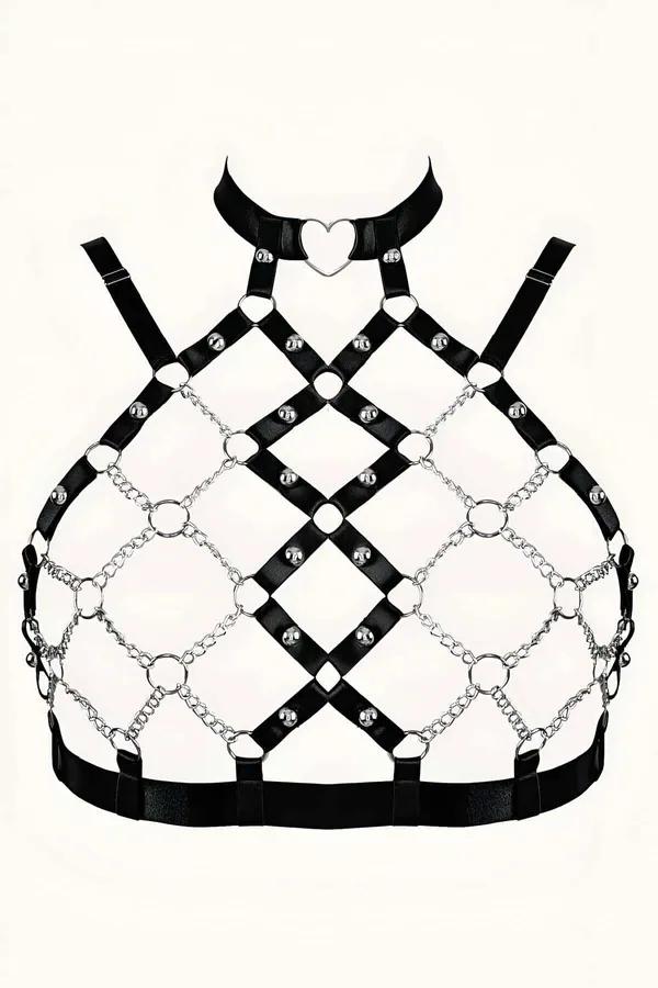 Chain Body Harness with Adjustable Faux Leather and Metal