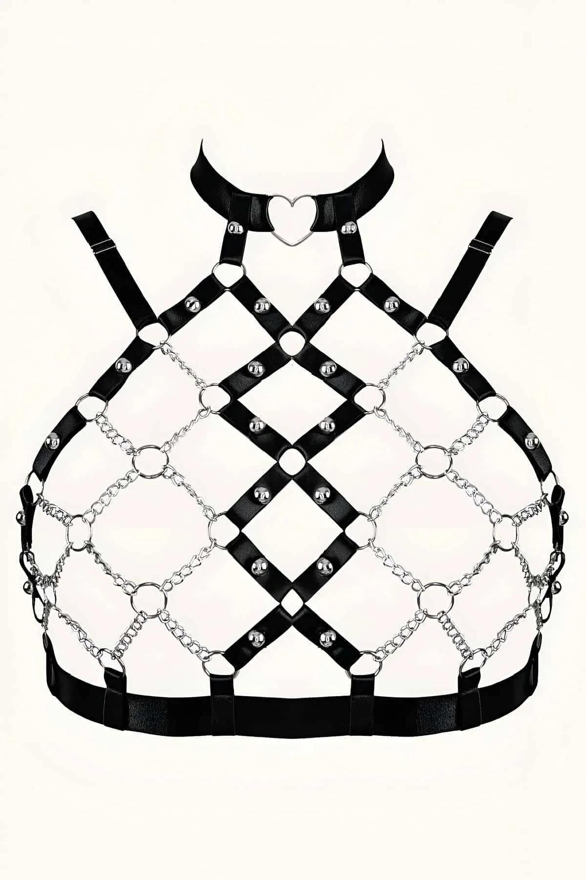 Chain Body Harness with Adjustable Faux Leather and Metal