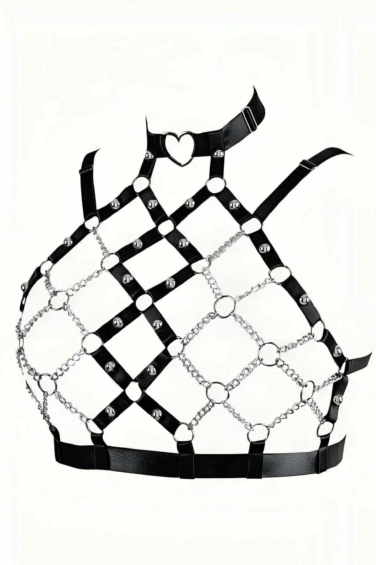 Chain Body Harness with Adjustable Faux Leather and Metal