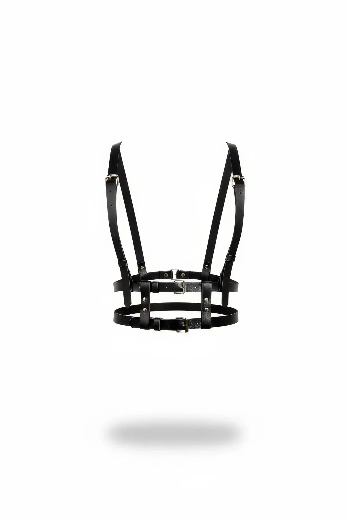 Minimalist Faux Leather Harness Bra with Adjustable Shoulder Straps