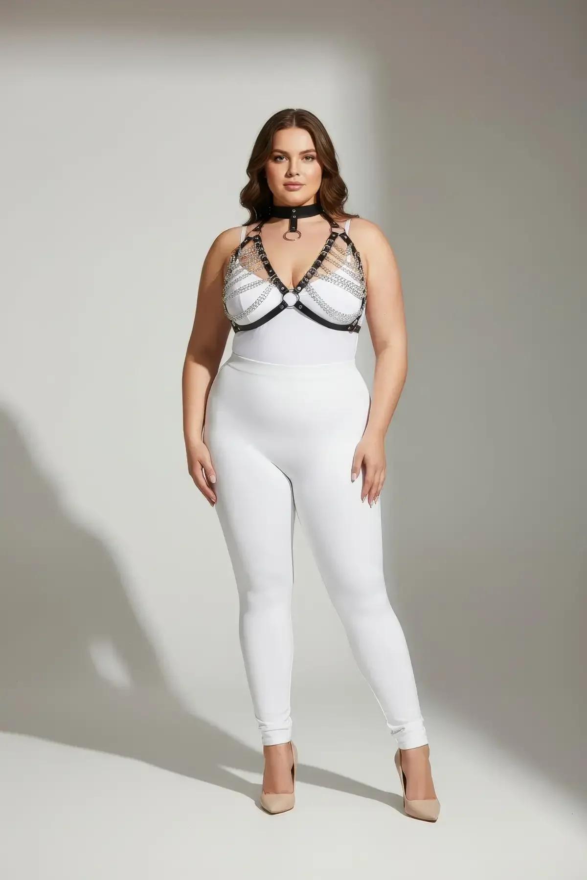 Chain Detail Body Harness with Choker Collar