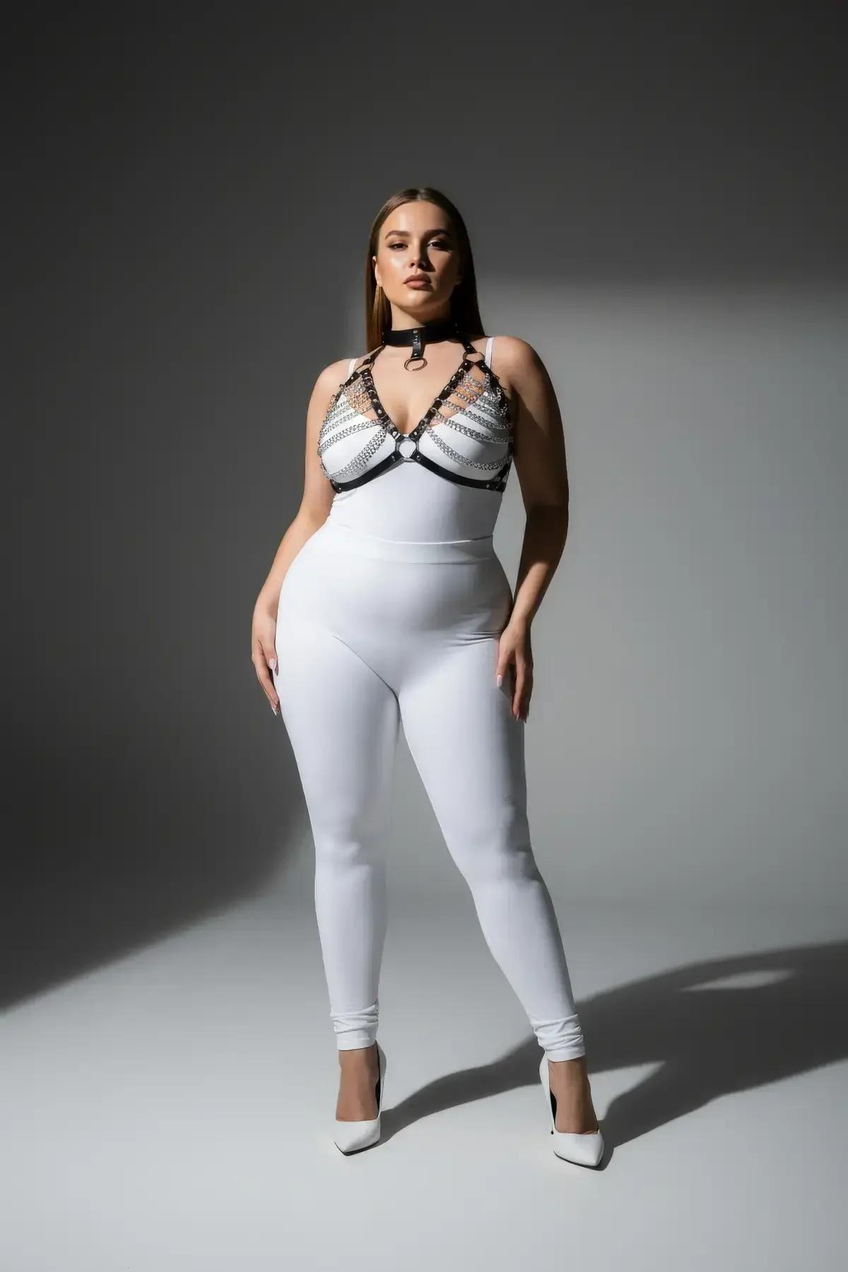 Chain Detail Body Harness with Choker Collar