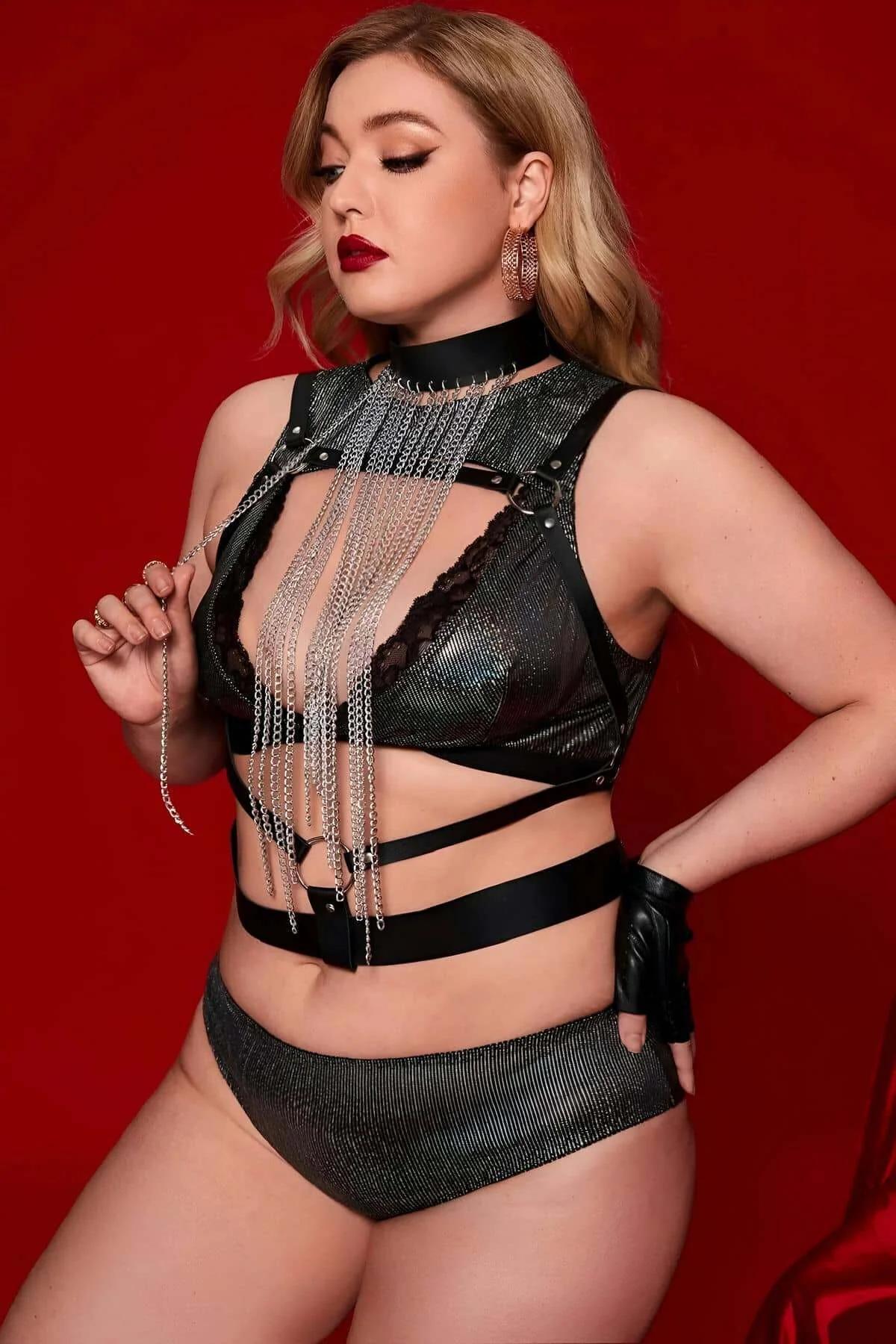 Chain Body Harness with Halter Choker and Adjustable Straps