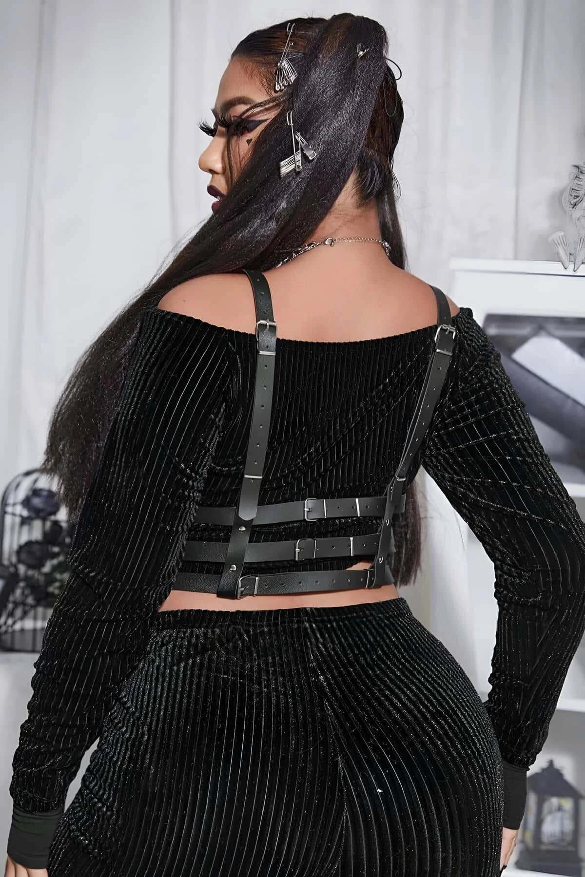 Women's Adjustable Faux Leather Chest Harness - Gothic Punk