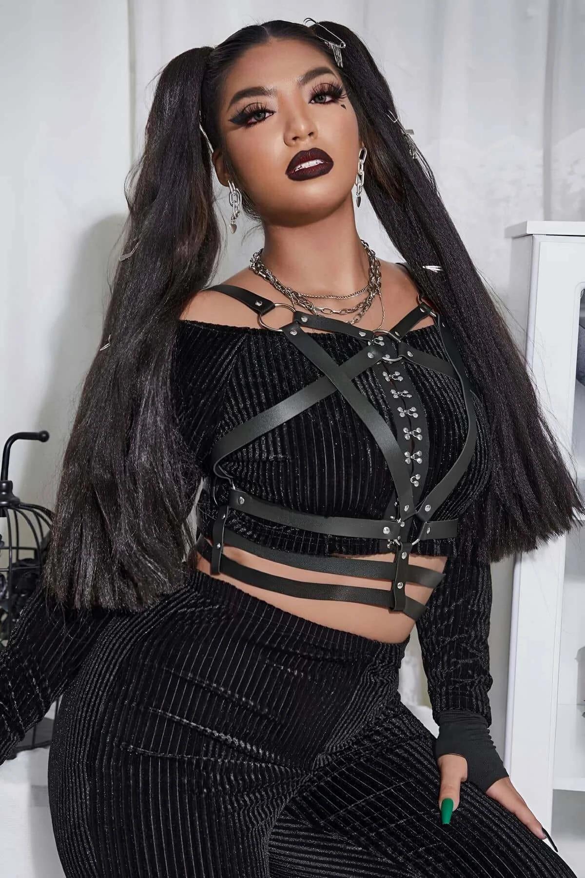 Women's Adjustable Faux Leather Chest Harness - Gothic Punk