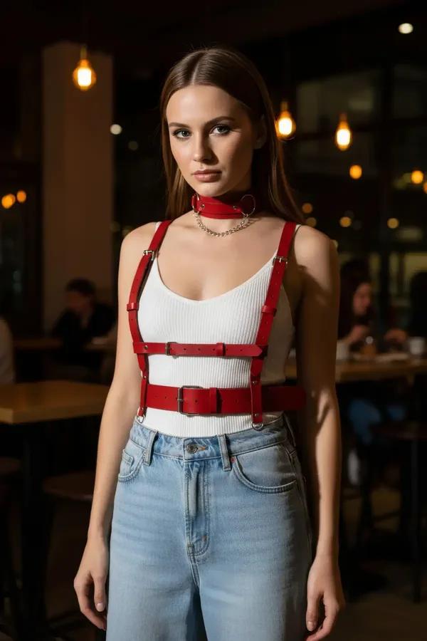 Red Chest Harness with Adjustable Buckle Straps