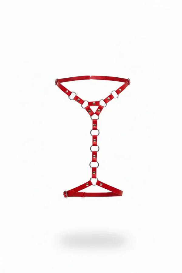 Red Strappy Body Harness with O-Ring Detail