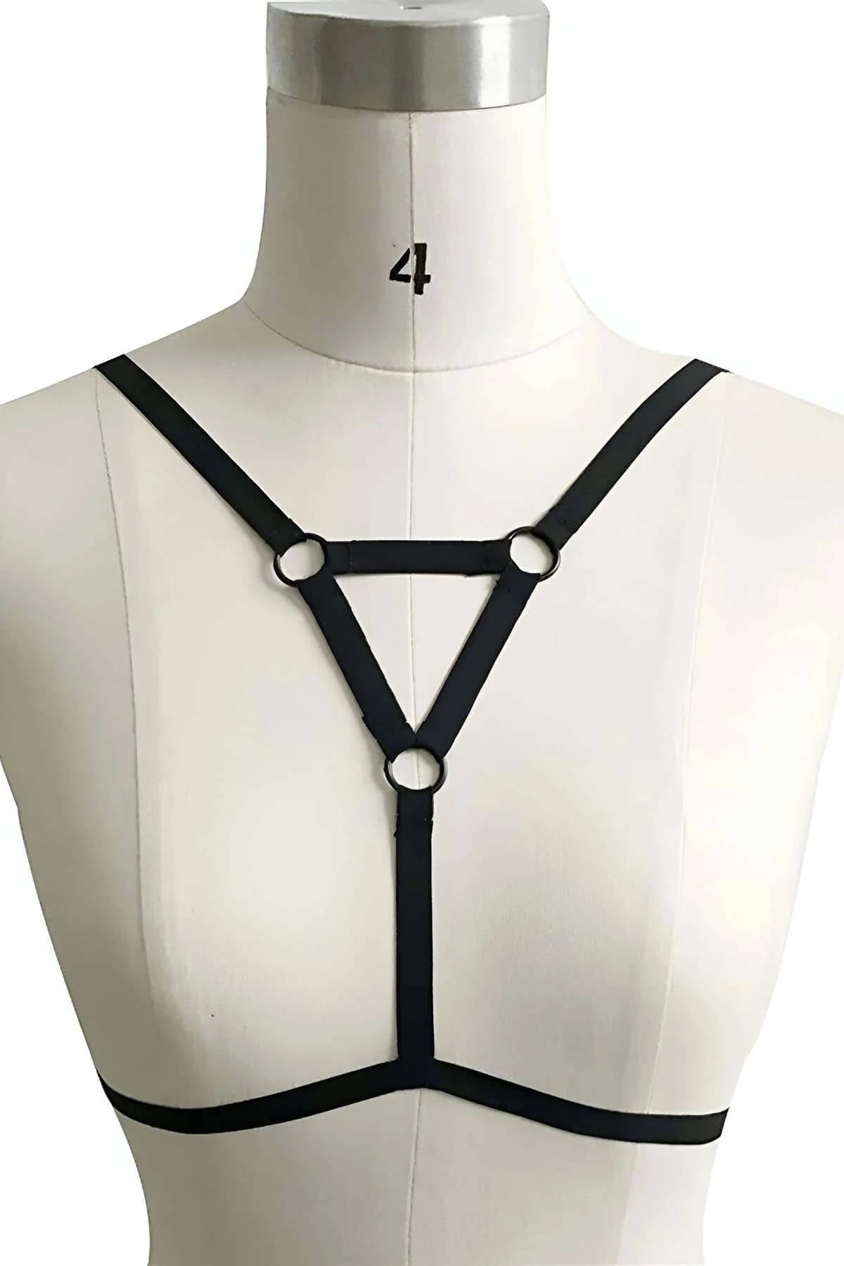 Adjustable Black Strappy Chest Harness Body Accessory