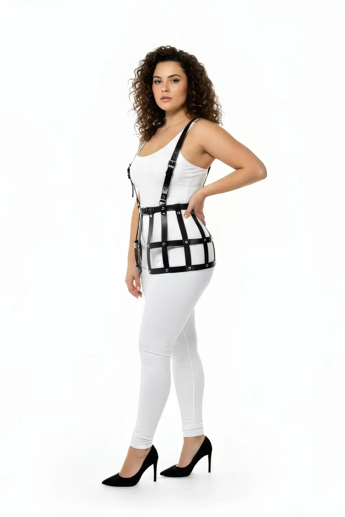 Caged Faux Leather Waist Harness with Suspender Straps