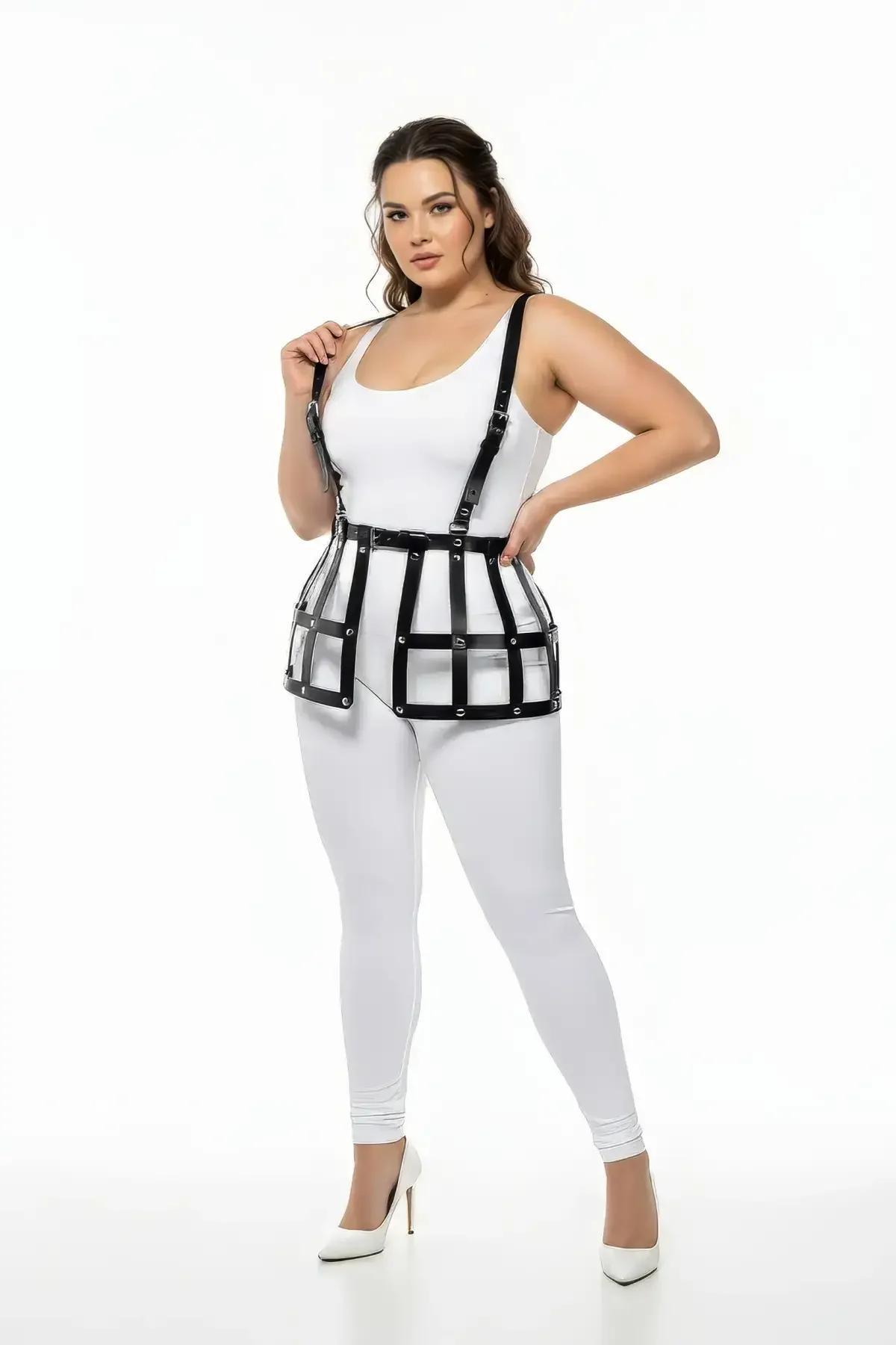 Caged Faux Leather Waist Harness with Suspender Straps