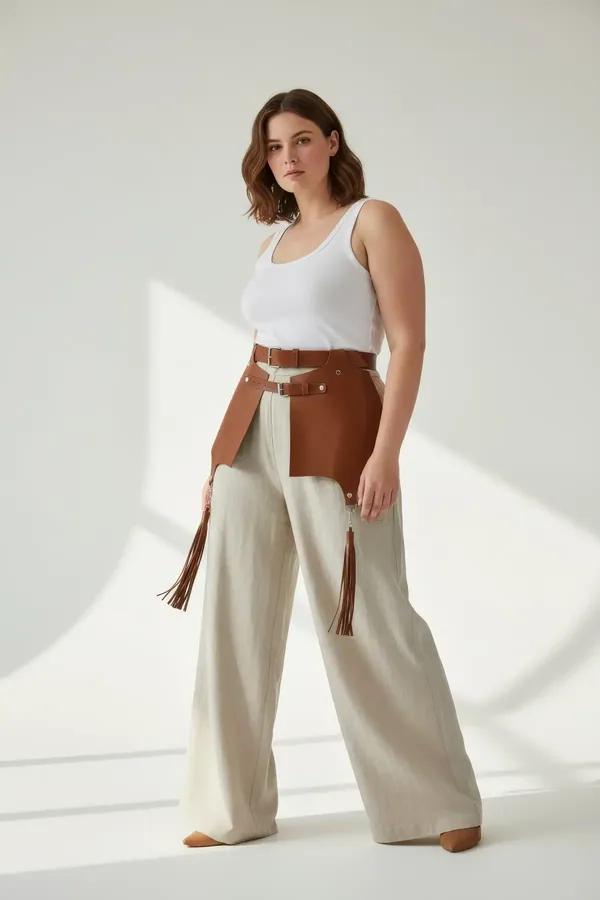 Faux Leather Waist Harness with Wide Panels & Tassels