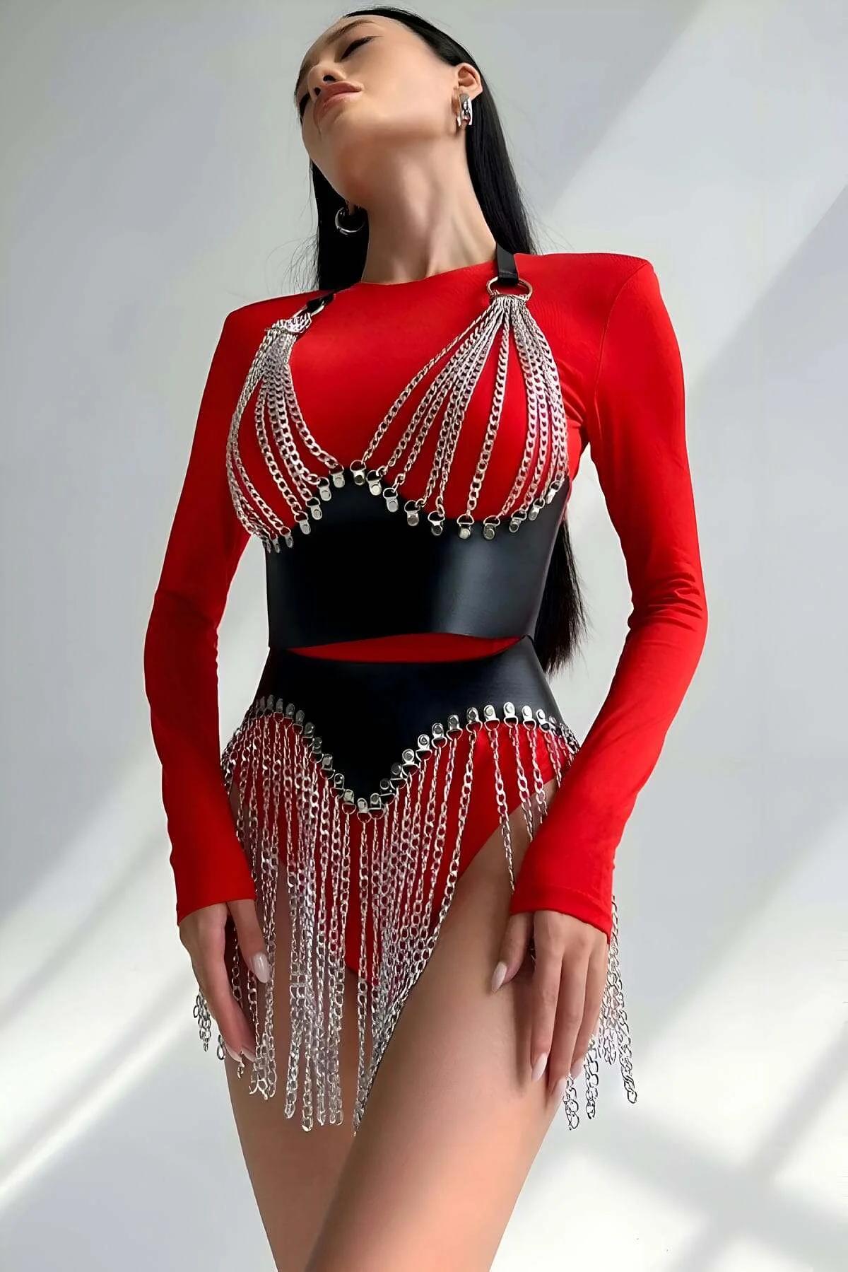 Fashion Body Harness Set - Chain Bustier & Skirt Accessory