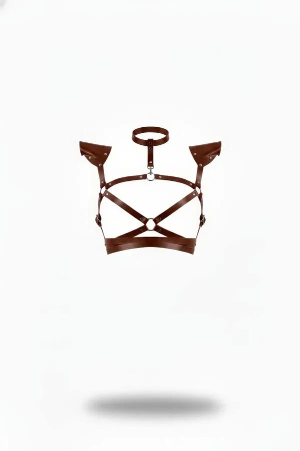 Shoulder Pad Chest Harness with Choker and Ring Detail