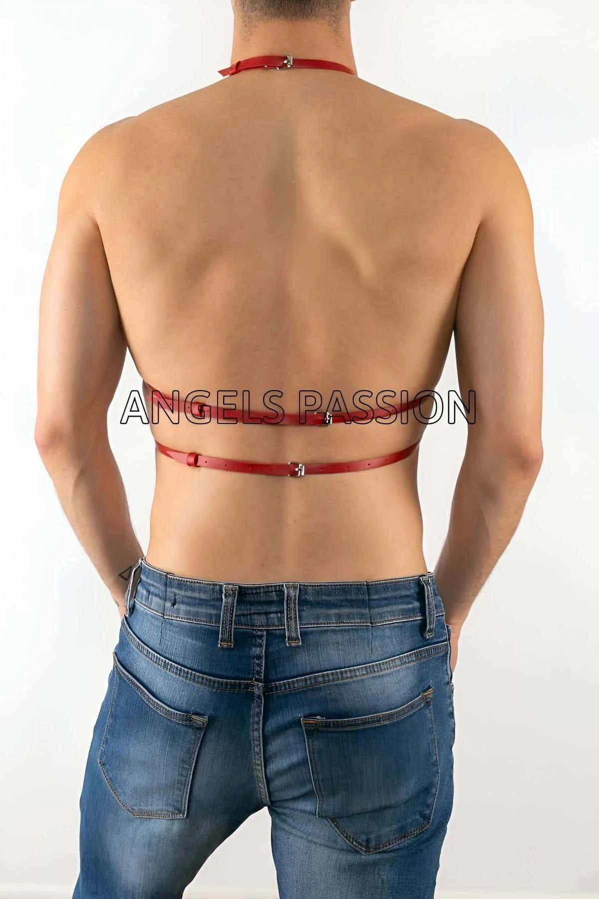 Men's Harness | Red Faux Leather Adjustable Chest Straps